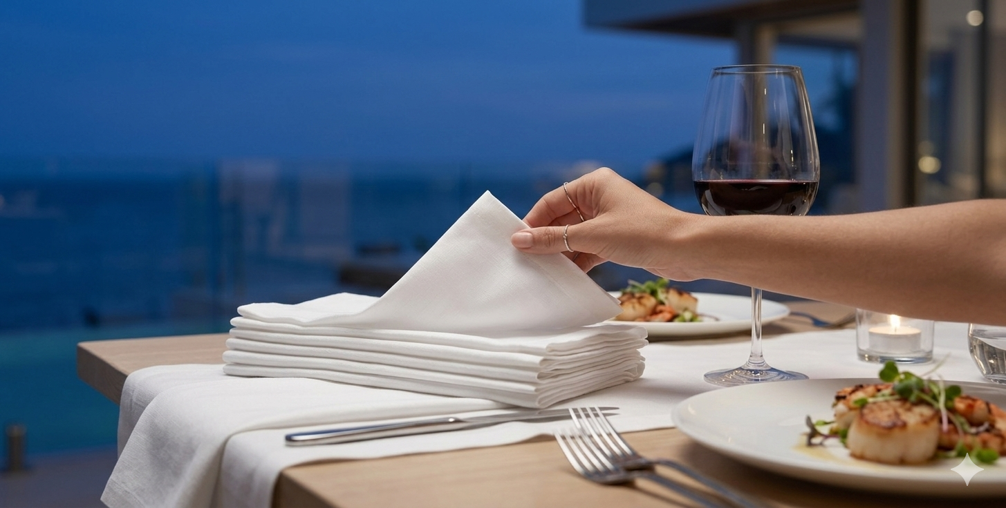 close up on hands reaching for clean napkins